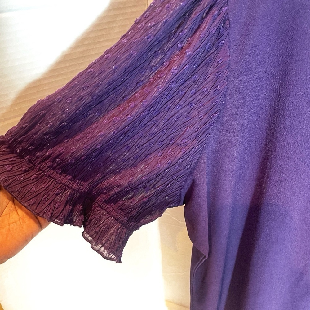 Flower & Feather Plum Purple Blouse Plus Size Short Sleeves Casual Size 3X - Picture 5 of 13